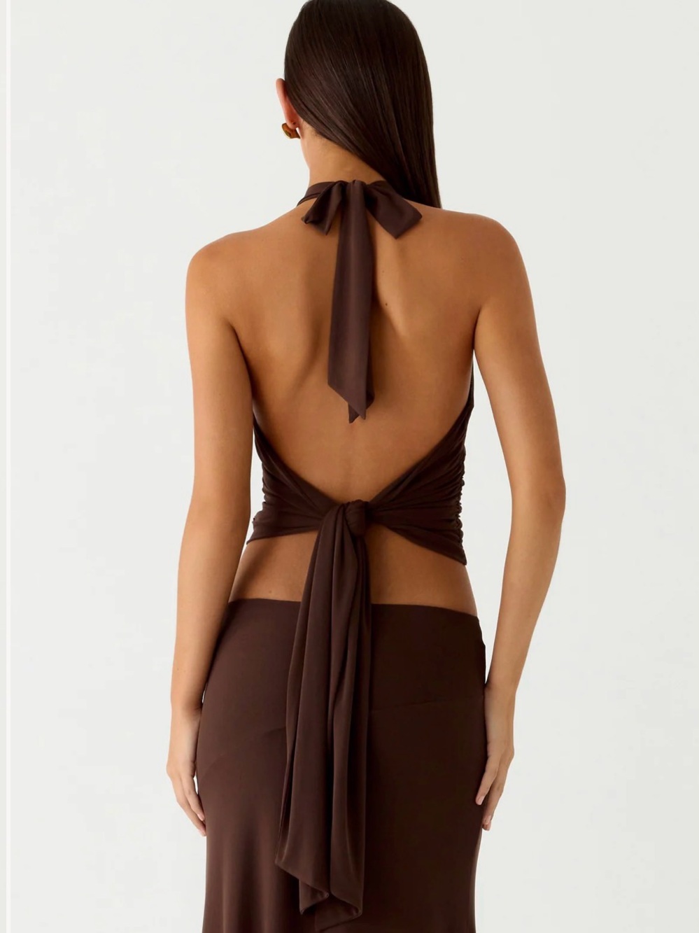 NWT Peppermayo XXS Kerrie Halter Top and Midi Skirt Set in Chocolate - Picture 3 of 6